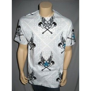 STARS - GUITARS - WINGS T Shirt Mens Sizes White 100% Cotton All Over Print